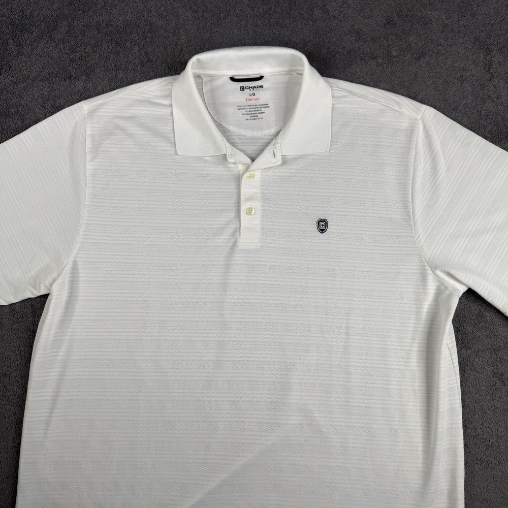 Chaps Polo Shirt Mens Large White Stay Dry‎ Golfing Golfer Golf Preppy
